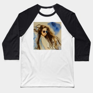 Long Haired woman in sunglasses Baseball T-Shirt